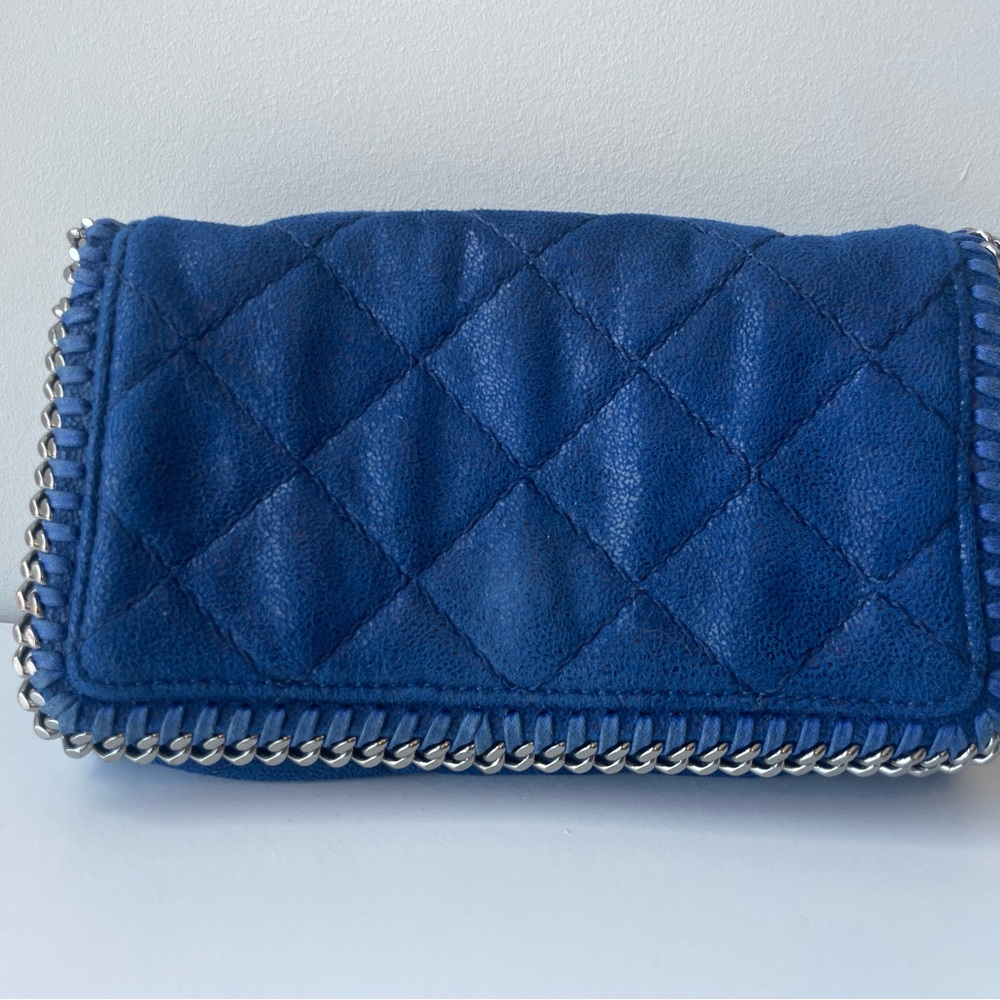 Stella McCartney Blue Quilted Clutch with Chain Trim